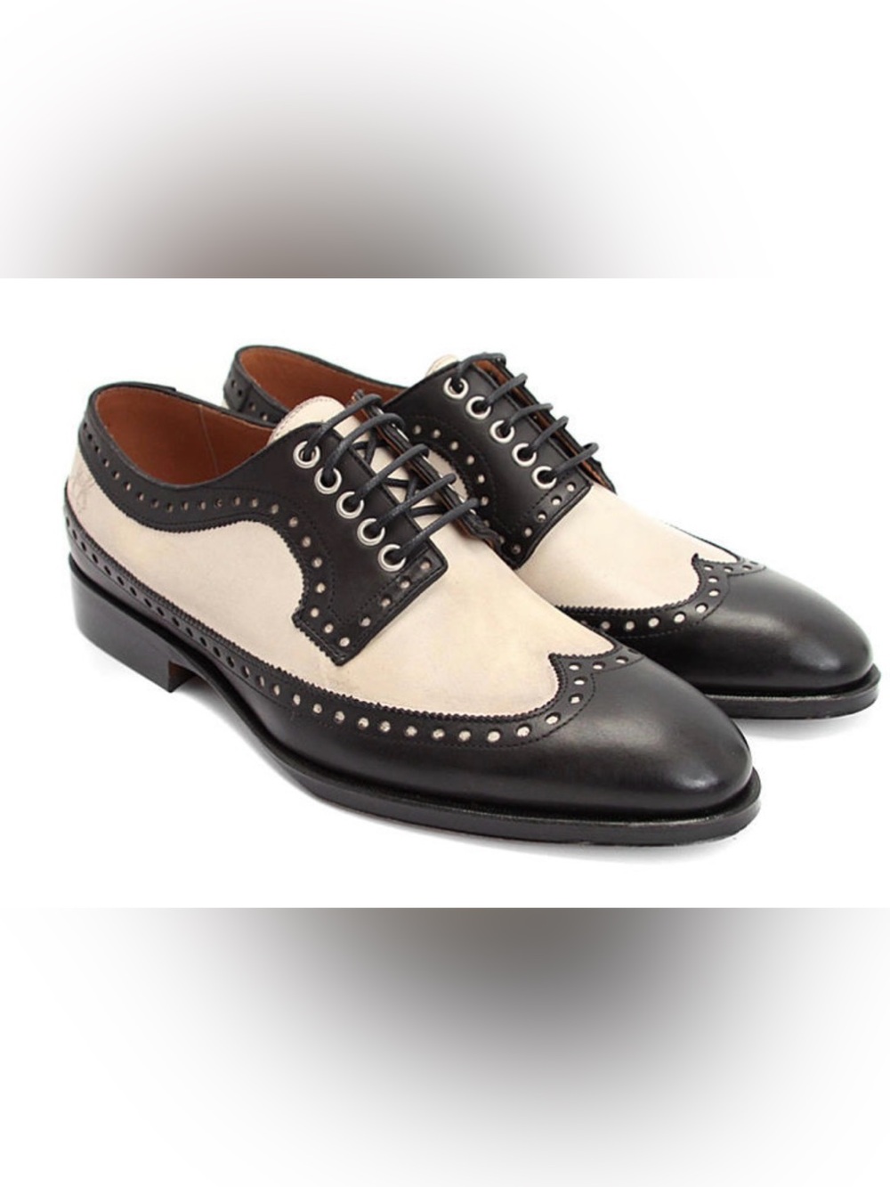 Fluevog NEVER WORN Gateway Caspian black/crean wingtip brogue lace-up shoe- W6/M